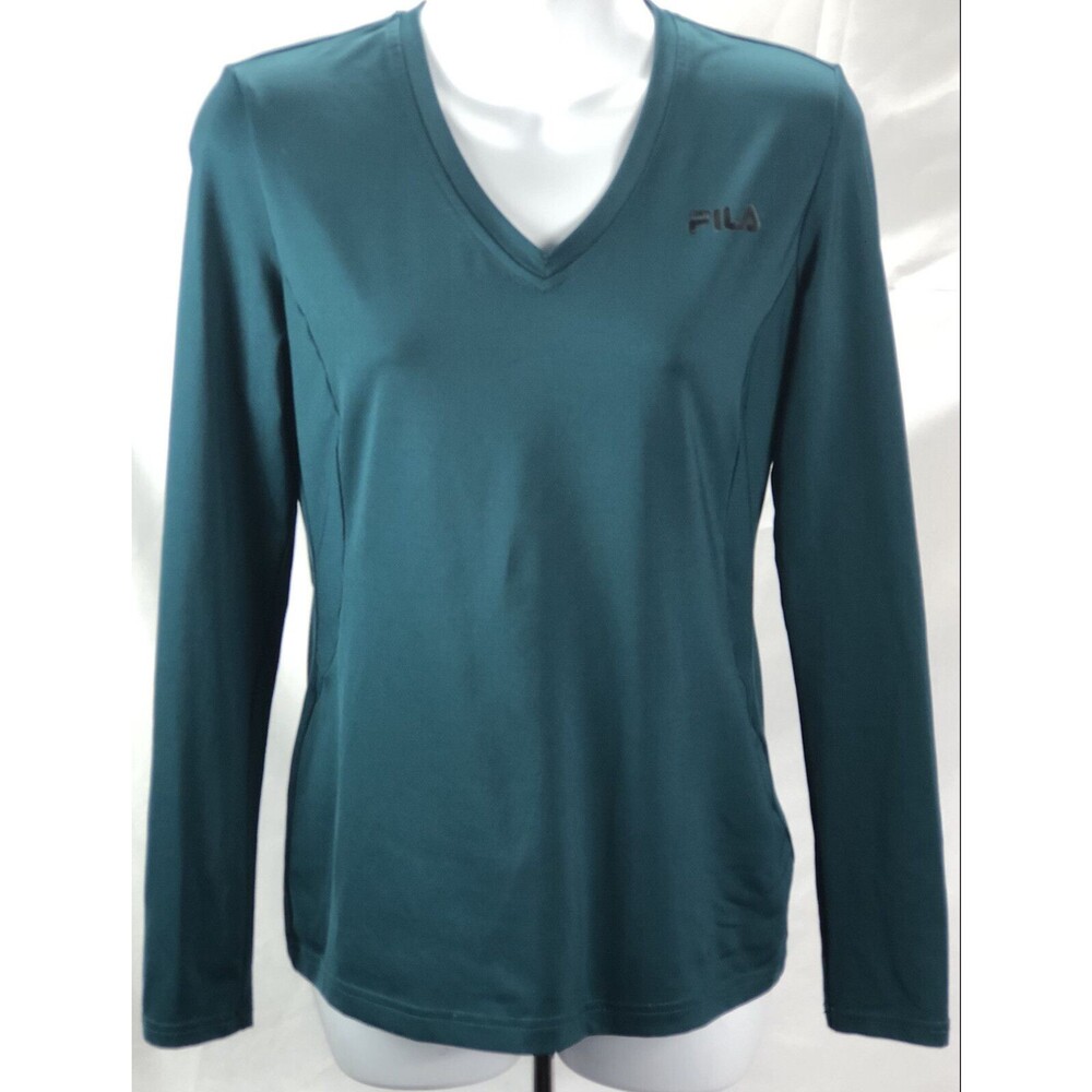 Fila Sport jersey top S Green V-neck longsleeve moisture wicking Active wear